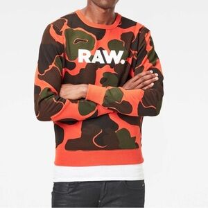 G-Star Raw Camo Sweater in Orange and Green Size M